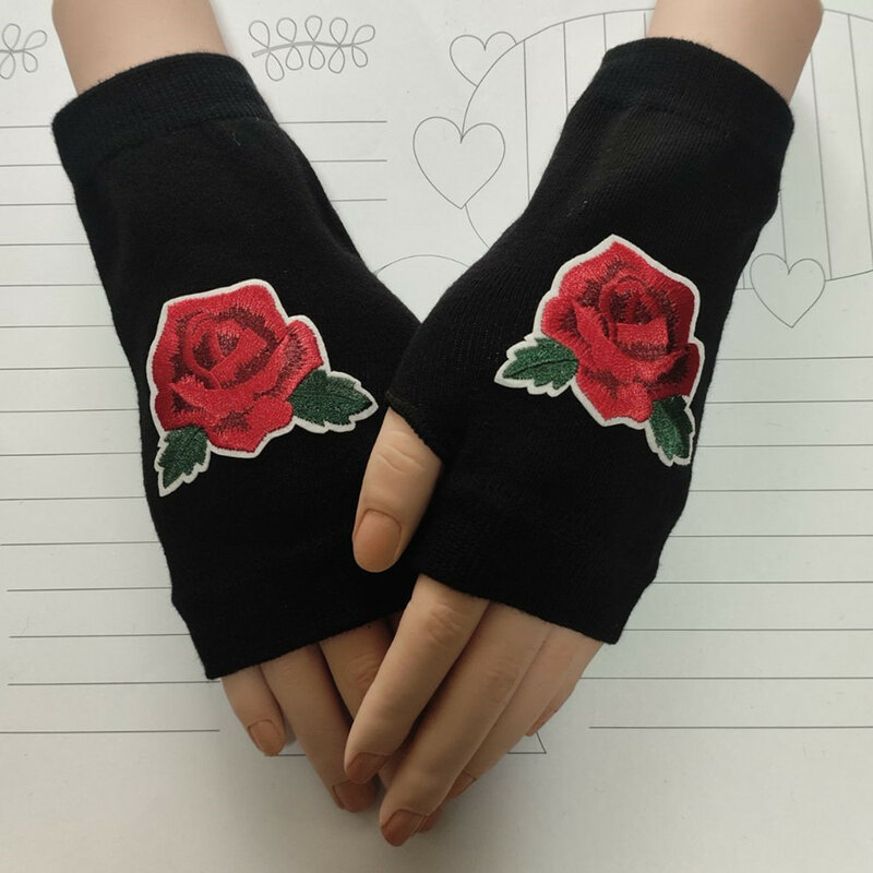Новые Вязаные перчатки с вышивкой розы перчатки без пальцев