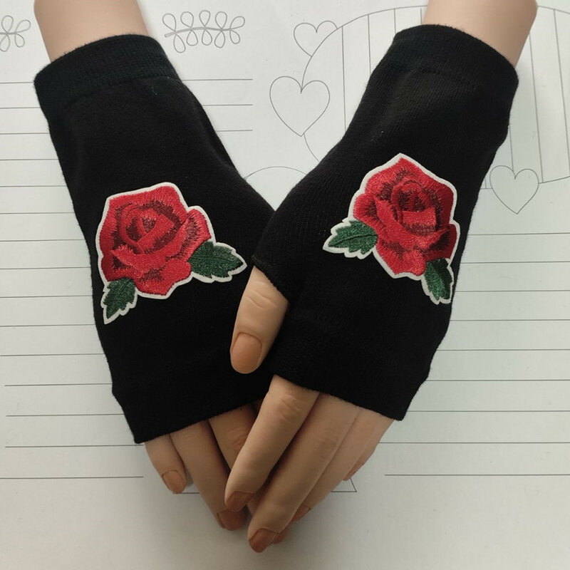 New embroidered rose knitting gloves Fingerless Gloves