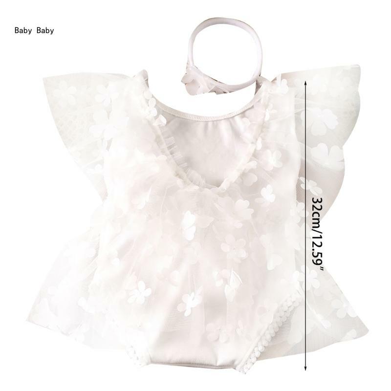 Lovely Newborn Photography Props Baby Girls Photo Shoot Lace Romper Bodysuit Q81A