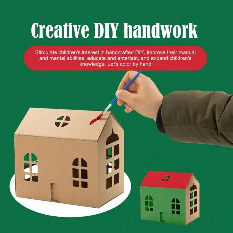 Cottage Modelo Kit para Crianças, DIY Handmade House Toy, Material De Papel, Brinquedos Artesanais, Aniversário, Natal, Feriados
