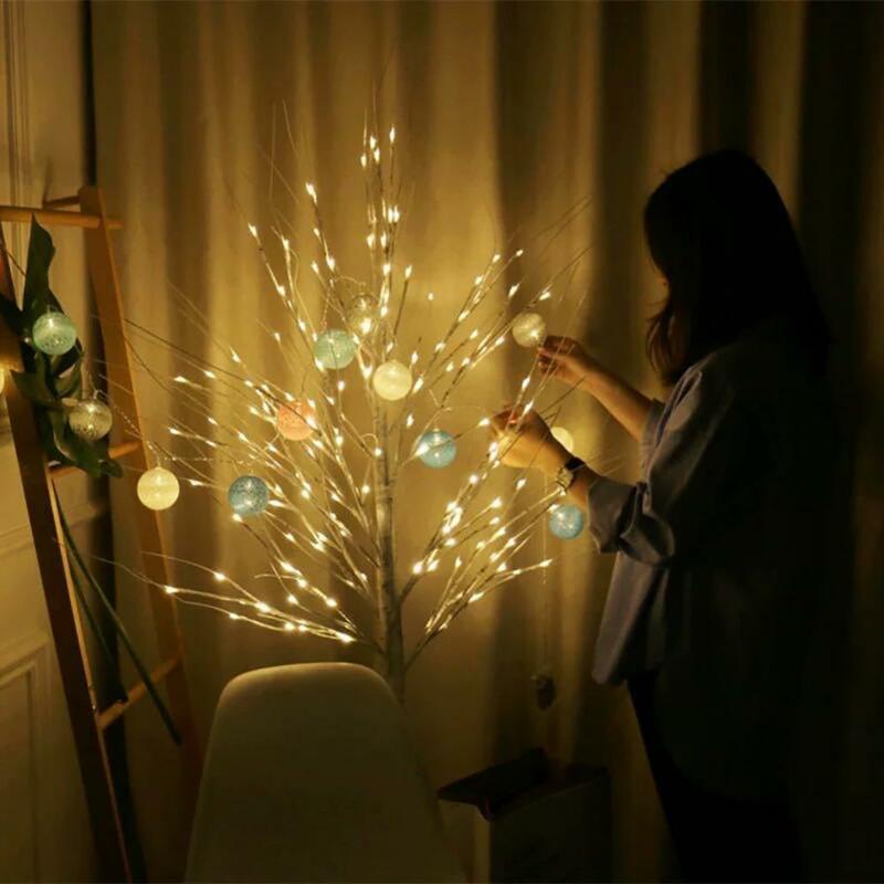 Kerstversiering 2023 Led Witte Berkenlamp 60Cm Berkenboom Huis Slaapkamer Licht Creatieve Kerstboom Verlichting Slaapkamer Licht
