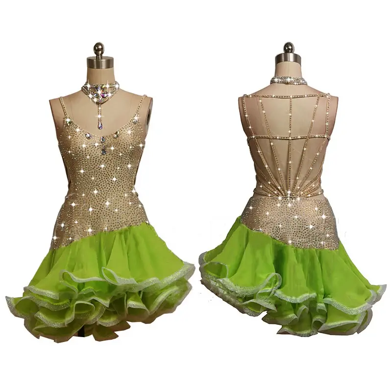 Vestido de baile latino con diamantes de imitación para mujer, vestidos de competición de baile latino, falda de borla de Salsa, vestido de Samba, envío gratis