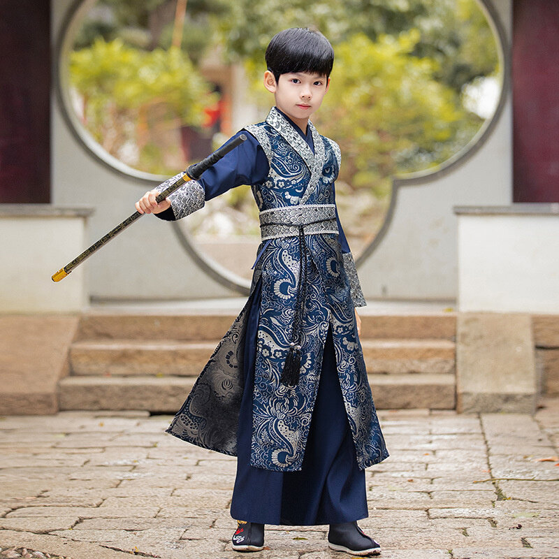 Новинка Осень Hanfu для мальчиков детская одежда в старинном стиле Тан в китайском стиле высококлассные Боевые искусства в старинном стиле красивый китайский