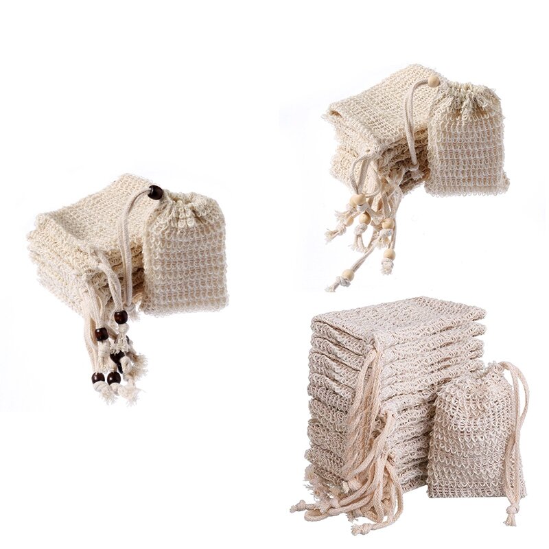Bolsa de jabón de ramio de algodón, 30 piezas, fibra vegetal Natural, protección del medio ambiente, hecha a mano, red de almacenamiento de ramio espumoso