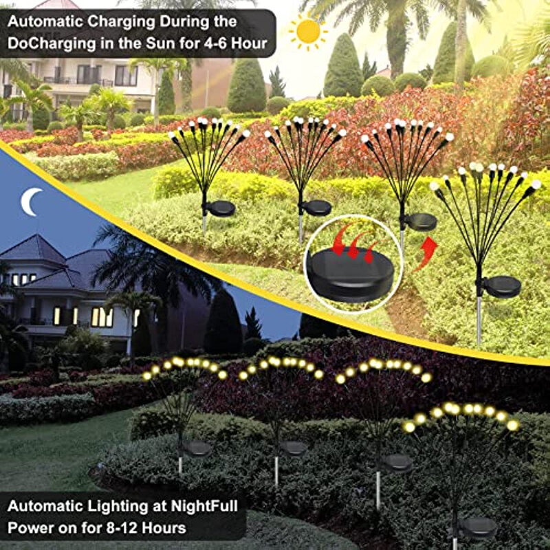 4/2/1Pcs Solar Garden Light LED Swaying Firework Firefly Landscape Lights Outdoor Waterproof Lawn Lights for Garden/Path Decor