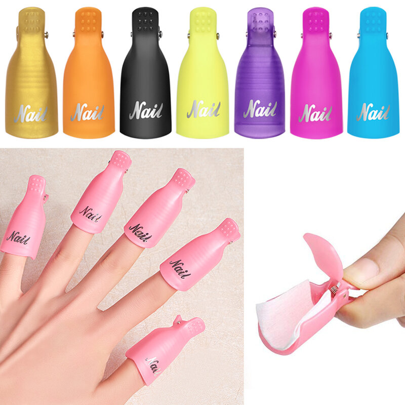 10Pcs Manicure Nail Clip Gel Polish Remover Tweezers Cleaner Tips Nails Soak Off Wraps Cap Plastic Easy-off Clip Fingers Tools