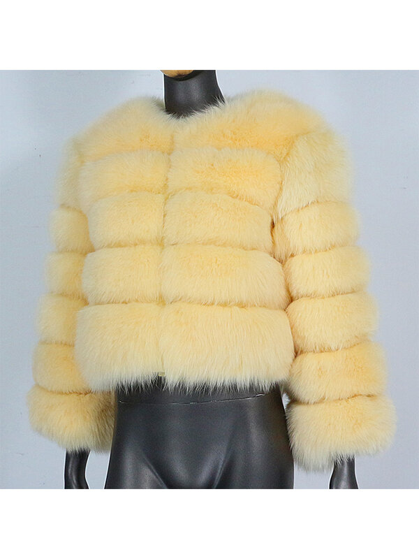 Женская зимняя куртка из натурального Лисьего меха с круглым вырезом и рукавом 2023