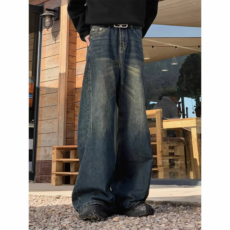 American street retro washed jeans men and women trendy hip-hop straight leg loose and personalized wide leg casual pants y2k