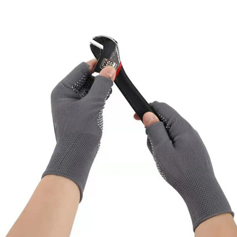 Sarung tangan hitam setengah jari tanpa jari untuk wanita dan pria wol rajut Sarung tangan katun