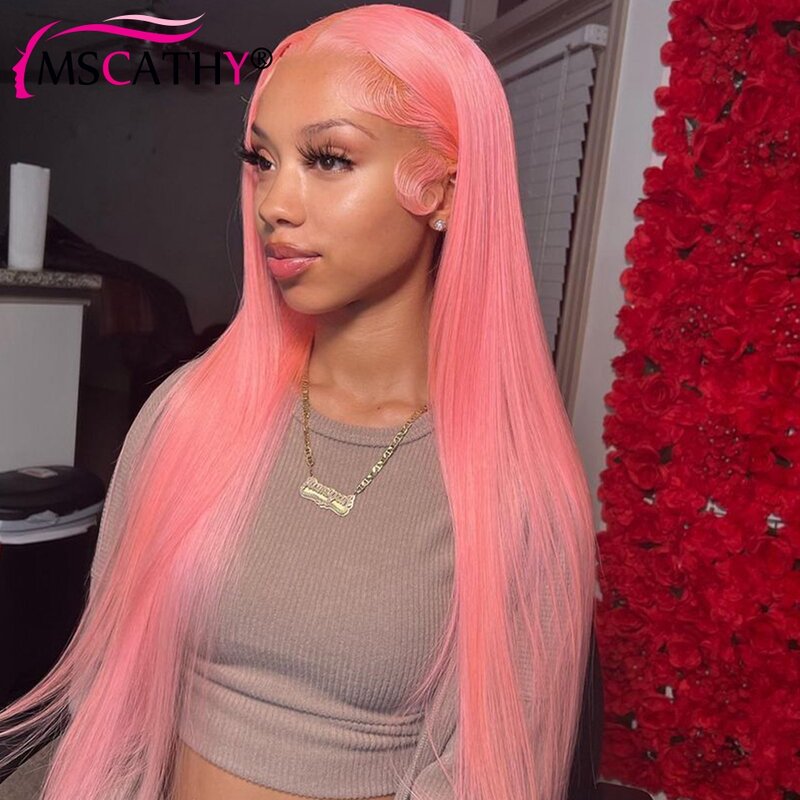Light Pink Colored 13x4 HD Lace Frontal Wigs Brazilian Virgin Human Hair Wig for Women Preplucked T Part Lace Wig on Sale