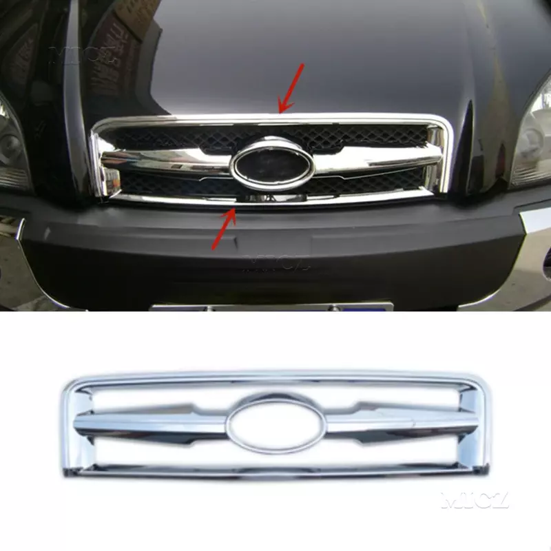 Rejilla delantera cromada ABS para Hyundai Tucson, marco decorativo, protección antiarañazos, accesorios de coche, alta calidad, 2004-2008