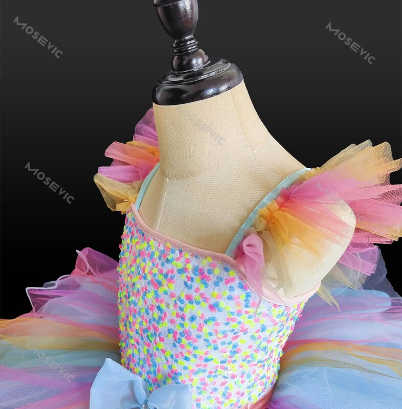 Kinder Ballsaal Kleidung Pailletten Ballett Tutu Kleid Mädchen Regenbogen Farbe moderne Leistung Kleidung tragen Ballett Prinzessin Kleid