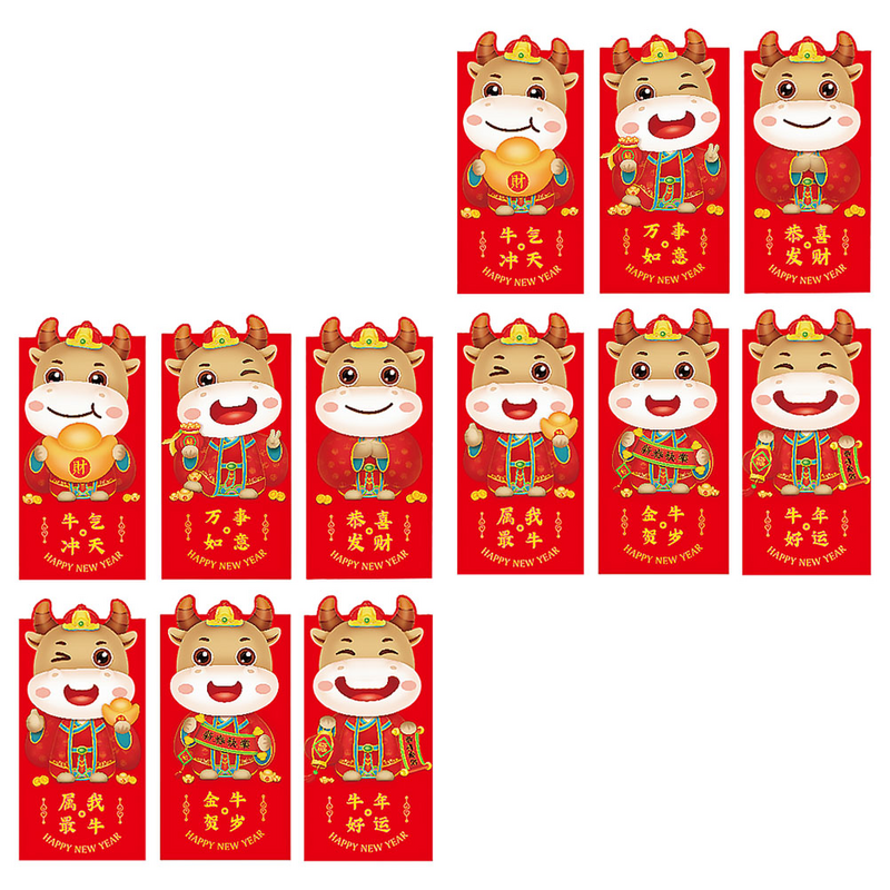 Zodíaco Ano Novo do Boi, Pacotes para Presente, Ano Novo, Hong Bao, 2021, 12pcs