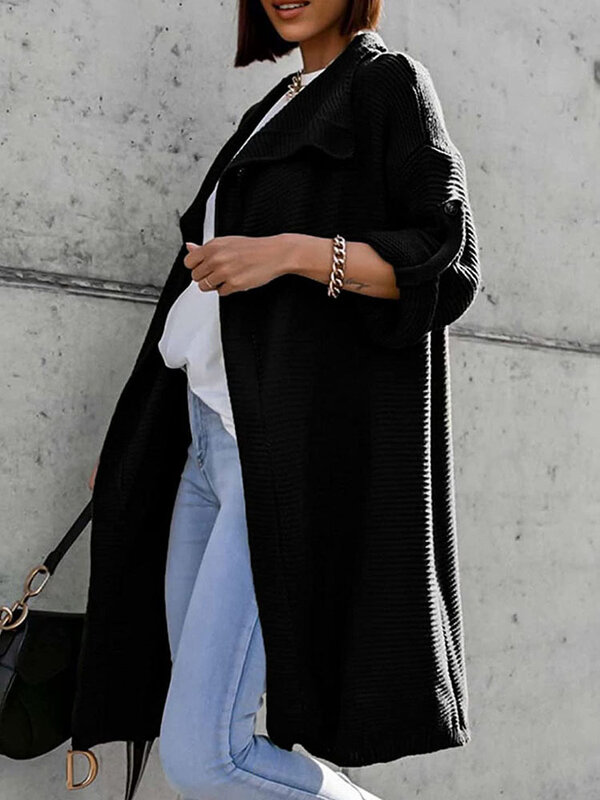 CMAZ-Cardigã de malha de manga comprida feminina, suéteres soltos retos pretos, roupas de inverno, casaco de outono, novo, LC271827, 2022