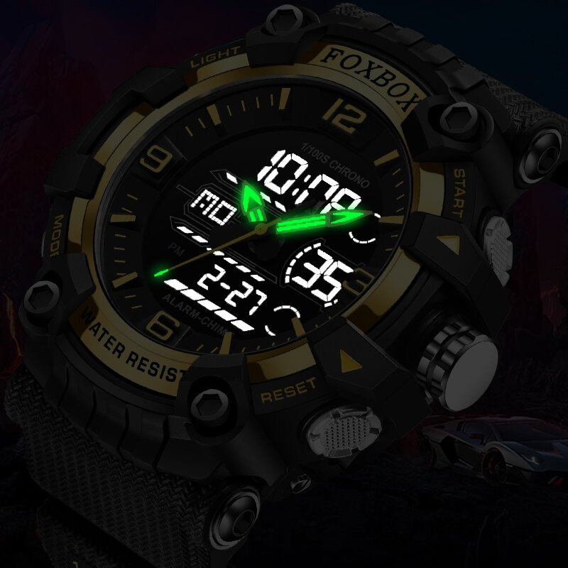 Lige Dual Display Uhr Männer Foxbox Top Marke Luxus Männer Uhr Mode Militär digitale wasserdichte Quarz Armbanduhr montre homme