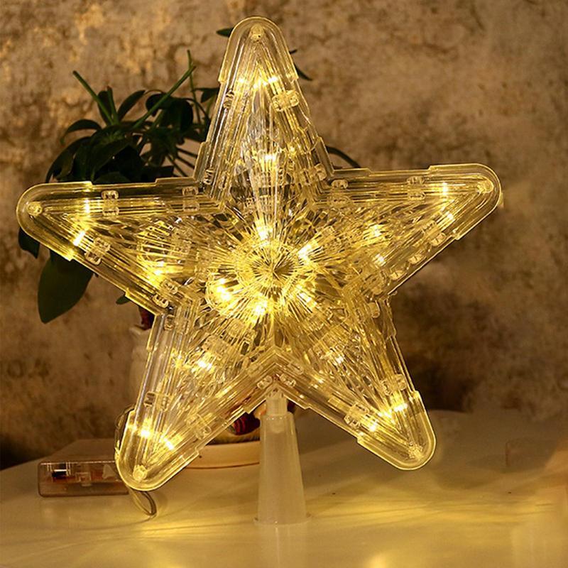 Dekorasi Pesta Tahun Baru, ornamen pohon Natal anti debu berpendar LED Pentagram cahaya bintang