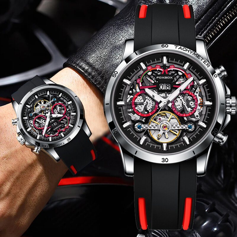 LIGE DESIGN Classic Luxury Men Automatic Mechanical นาฬิกาข้อมือซิลิโคนนาฬิกากันน้ำยี่ห้อผู้ชายนาฬิกา Tourbillon นาฬิกา