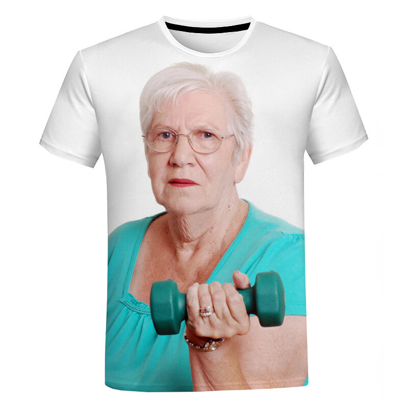T-shirt à manches courtes à col rond pour hommes, impression 3D, créatif, grande taille, grand-mère, manger de la crème glacée, rue, été