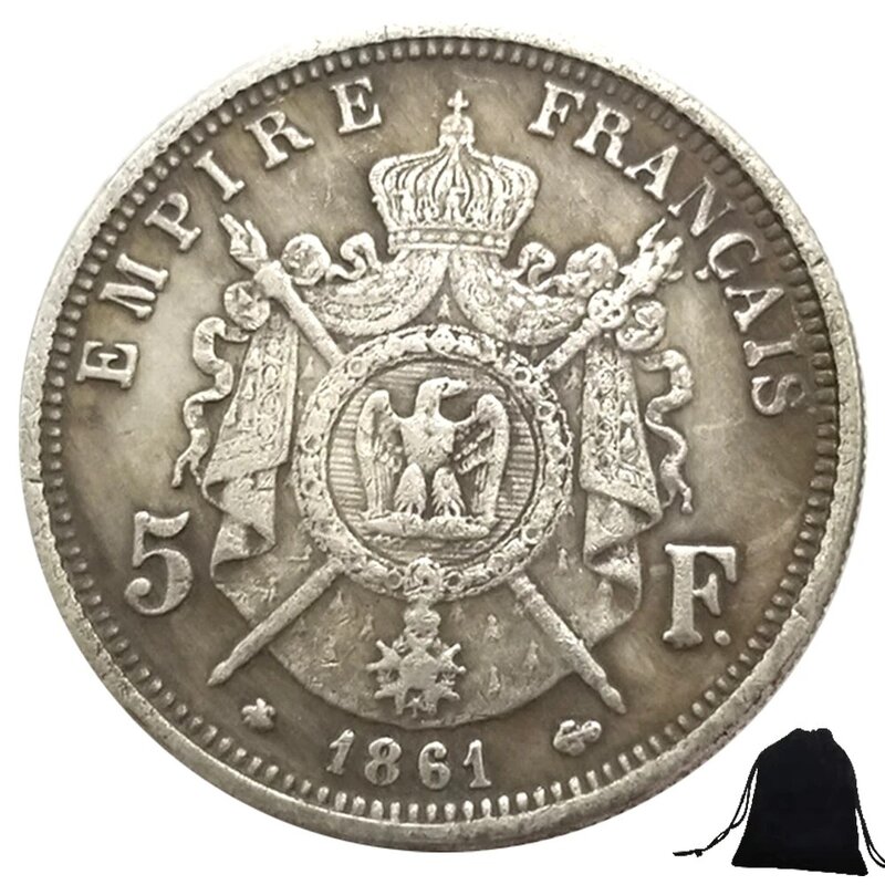 프랑스 제국 하프 달러 커플 아트 동전, 나이트클럽 결정 동전, 행운의 기념 포켓 동전, 선물 가방, 럭셔리 1861