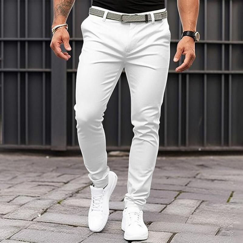 Pantalon Slim Fit pour Homme, Vêtement de Travail, Couleur Unie, avec Poches Inclinées, Taille Moyenne, Fermeture Éclair, Bureau