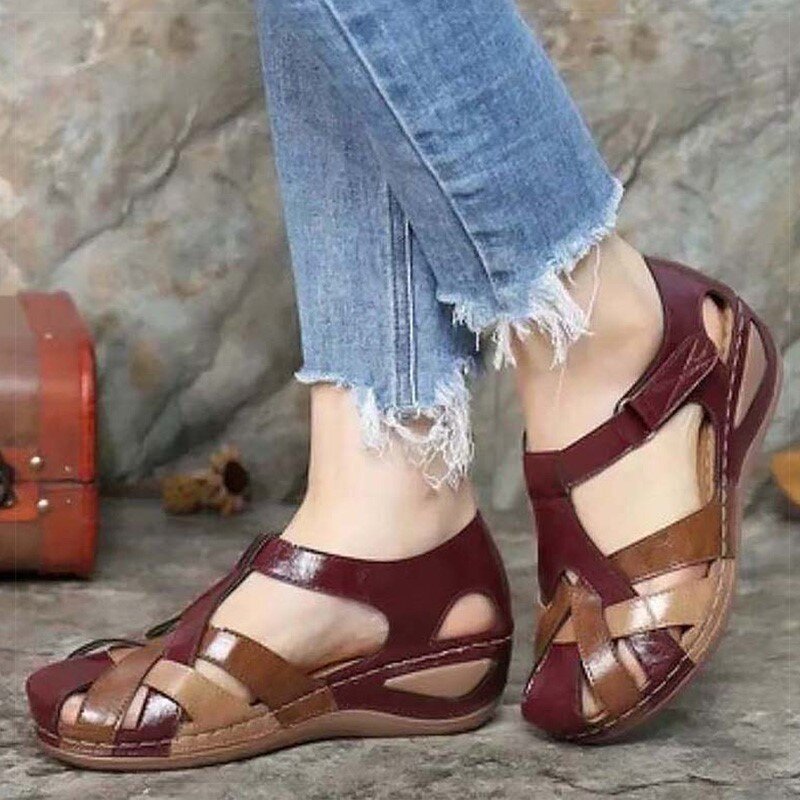 Sandálias de salto baixo para mulheres, Sapatos macios de verão, Calçado elegante