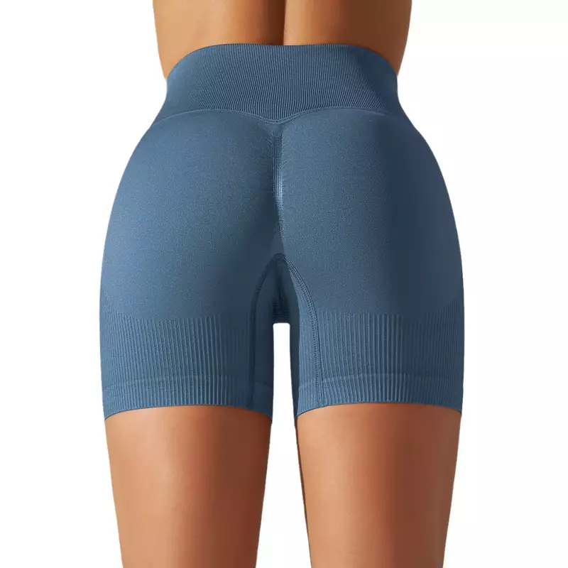 Celana pendek olahraga Yoga Solid, legging pendek olahraga wanita, celana lari, celana Fitness pinggul persik, Legging tanpa kelim