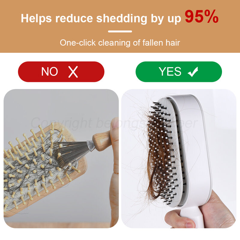 Escova de cabelo auto-limpante para mulheres, perda de cabelo de uma chave, massagem Airbag, pente do couro cabeludo, escova antiestática, transporte da gota