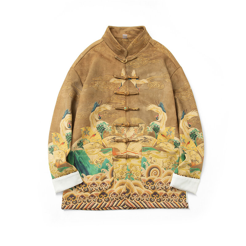 Jaqueta de camurça estilo chinês masculina, estilo clássico da dinastia Tang, encaixe solto, moda unissex, outono e inverno, nova, M-5XL