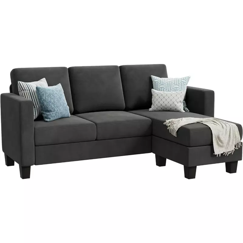 Divano componibile convertibile 3 a forma di L sedile morbido con tessuto di lino moderno, divani salvaspazio per soggiorno, appartamento, 70''