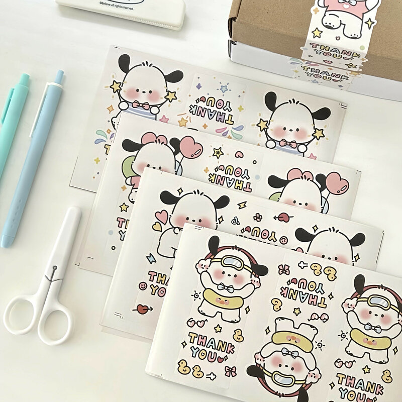 Sanrio-pegatinas de sellado de dibujos animados, pegatinas decorativas para envolver regalos, tarjeta pequeña, animación, Pochacco lindo