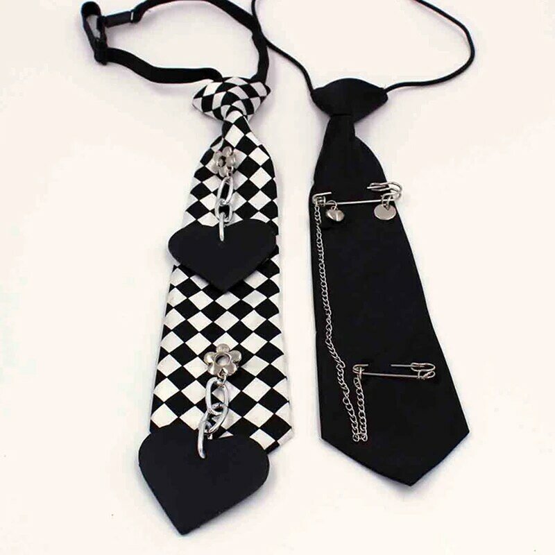 JK School Uniform Necktie for Women Crystal Rhinestone Collar Neck Tie Black Punk Gothic Shirts Bow Ties Neckwear Jewelry