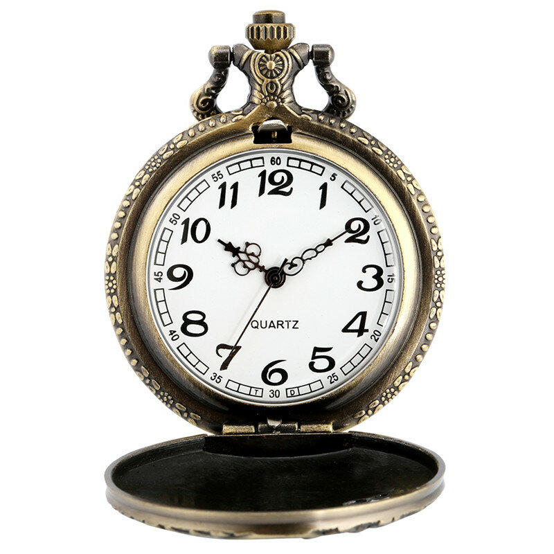 Horloge évidée en bronze pour hommes et femmes, montre de poche à quartz antique, lomatéritive Steam Train, collier pull, cadeau de montre, JOGift