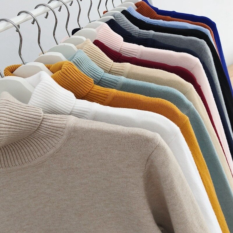 New Men's Turtleneck Pullover 2021 Fall Winter High Quality Men's Clothing Pure Color Fashion Casual Slim Turtleneck Sweater