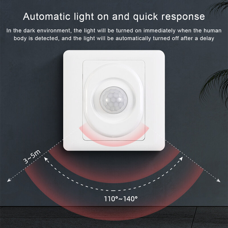 Interruptor de sensor de corpo humano Interruptor de lâmpada de parede 220v Interruptor de atraso inteligente para quarto Smart Home Detector de movimento infravermelho