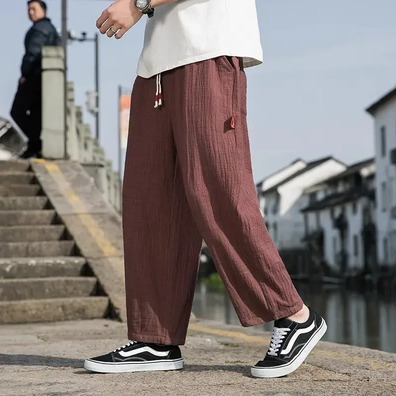 Men's New Chinese Pants Cotton Japanese Casual Streetwear Harajuku Loose Pants Men's Solid Large Jogging Pants M-5XL