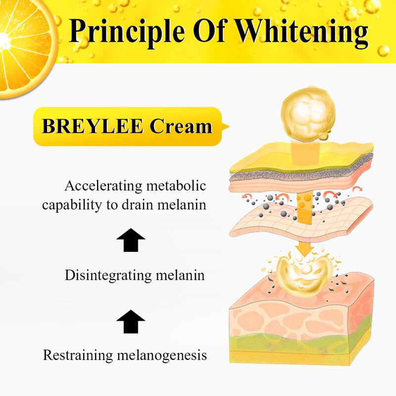 BREYLEE Vitamin C Whitening Facial Cream 20% VC Fade กระลบจุดด่างดำ Melanin Remover Skin Brightening Cream 5PCS