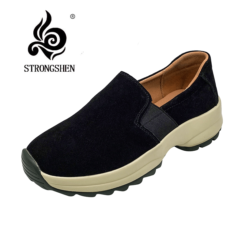 STRONGSHEN Brand New Spring Flat Women's Shoes Suede Leather Casual Shoes Low Heel Black Women's Shoes Flat Loafers Jazz Oxford