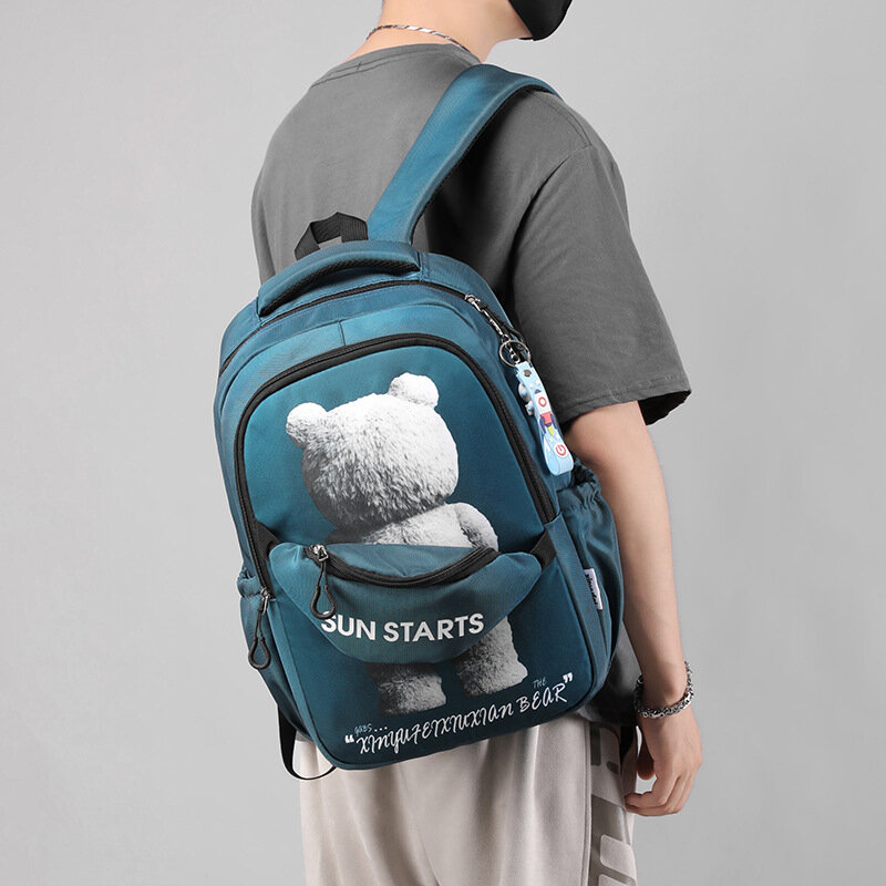 2024 New School Bag For Primary School Students Male Load Reduction Middle High School Students Large Capacity Waterproof Bag