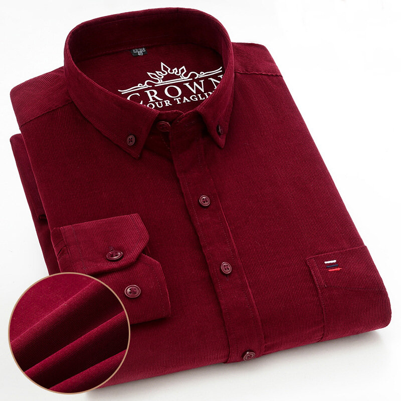 Plus Size7XL 100% Baumwolle Cord Shirt Herren Casual Langarm Regelmäßige Fit Hause Kleid Shirts Für Mann Komfortable Tasche kleidung