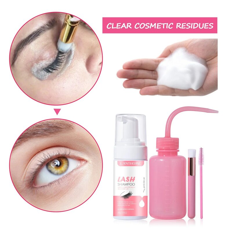 100ml Lanthome Eyelash Extension Shampoo Set Makeup Glue Removal Foam Deep Cleaning Barber For Women Persional Salon Home Use