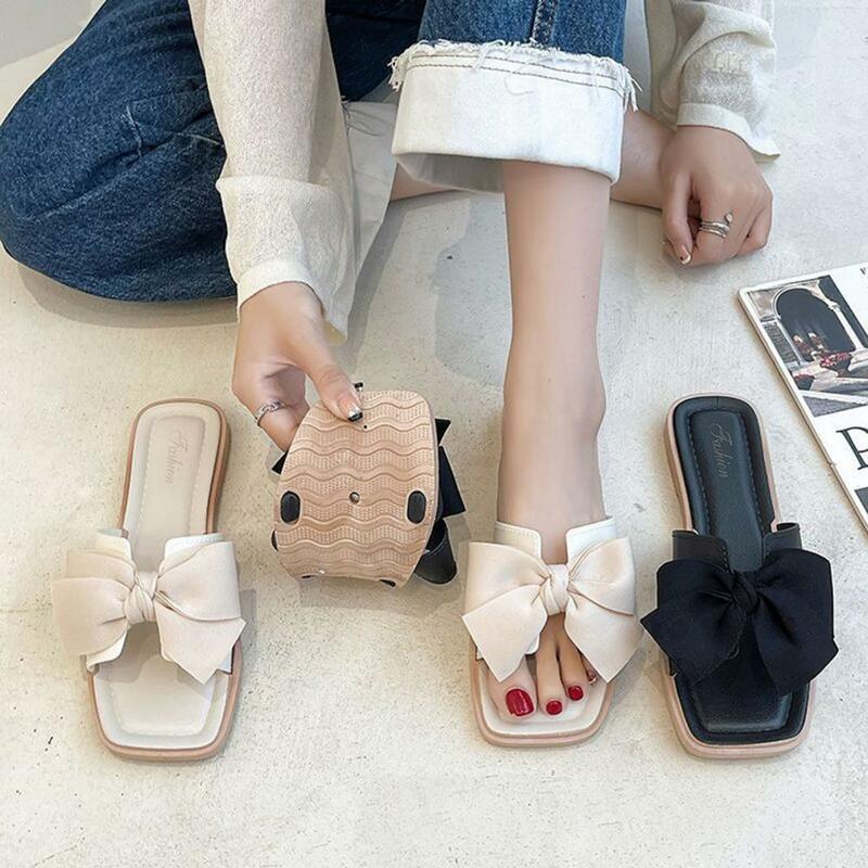 Bowknot Slippers Elegant Bowknot Women's Slippers Summer Casual Anti-slip Flat Sandals for Indoor Outdoor Wear Stylish Ladies
