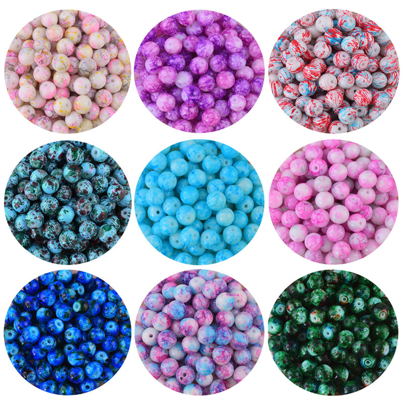 8mm Glass Round Loose Spacer Beads Multicolor Pattern for Jewelry Making DIY Bracelet Necklace Handmade Accessories 30pcs