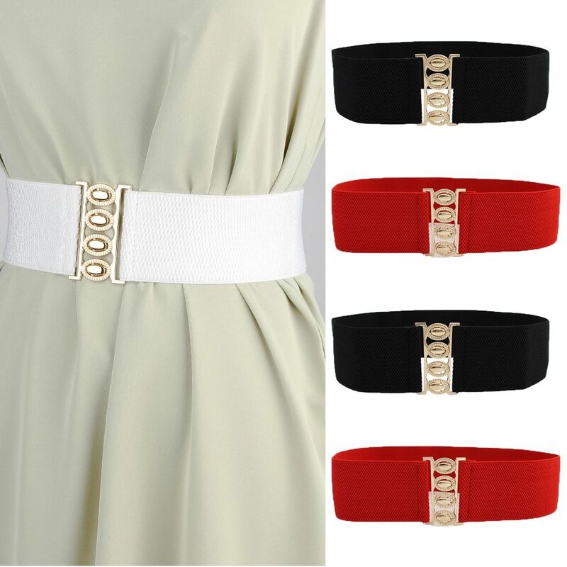 Fashion Dress Belts for Women Simple Waist Elastic Ladies Band Metal Buckle Decoration Coat Sweater Party Belt Girdle Belt Gifts