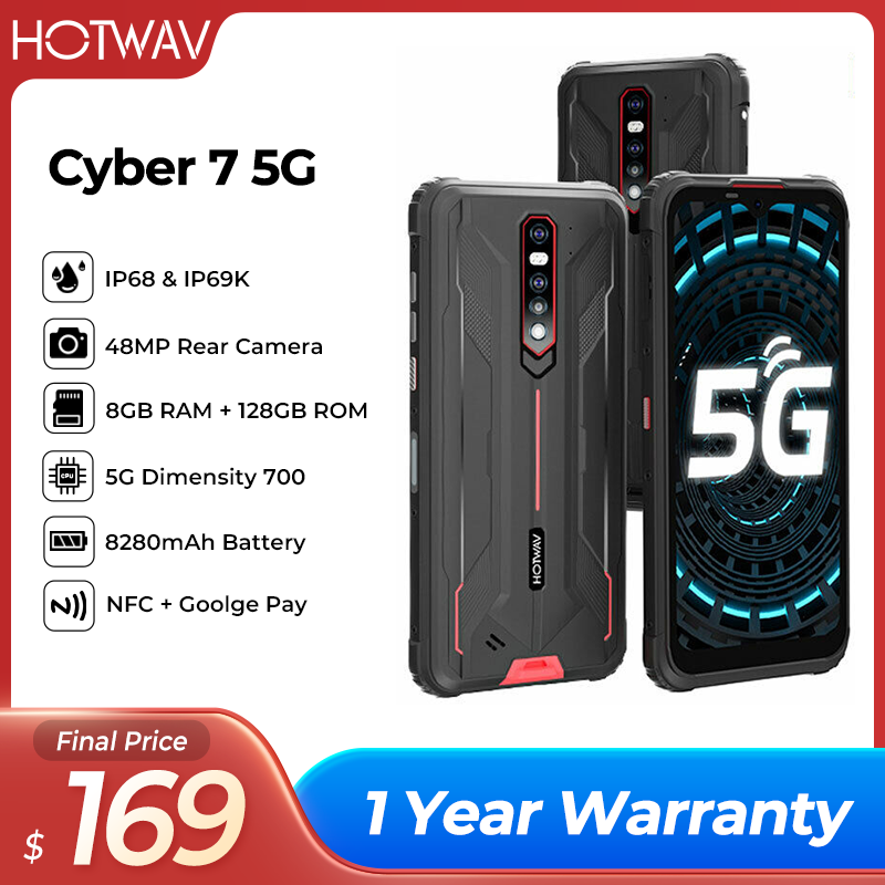 Hotwav Cyber ทุกรุ่นสมาร์ทโฟน7 5G 6.3 "FHD FCC 8GB 128GB 8280mAh 20mp การมองเห็นได้ในเวลากลางคืน Android กล้อง48MP NFC กันน้ำ