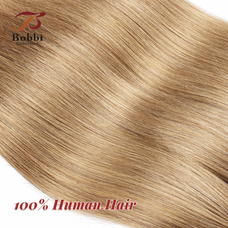 مجموعة بوبي-وصلات شعر بشري ريمي أشقر عسلي ، حزم مستقيمة بإغلاق ، دانتيل شفاف ، 4 × 4 ، لون 27