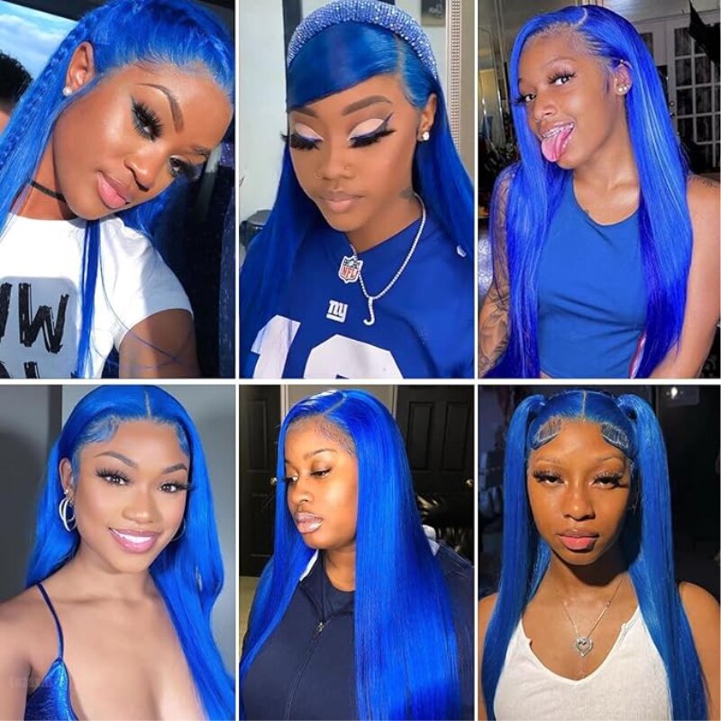 Синий парик, человеческие волосы 4x4 HD, парик на фронтальной сетке, парик без клея, человеческие волосы для женщин, парики, настоящие человеческие волосы
