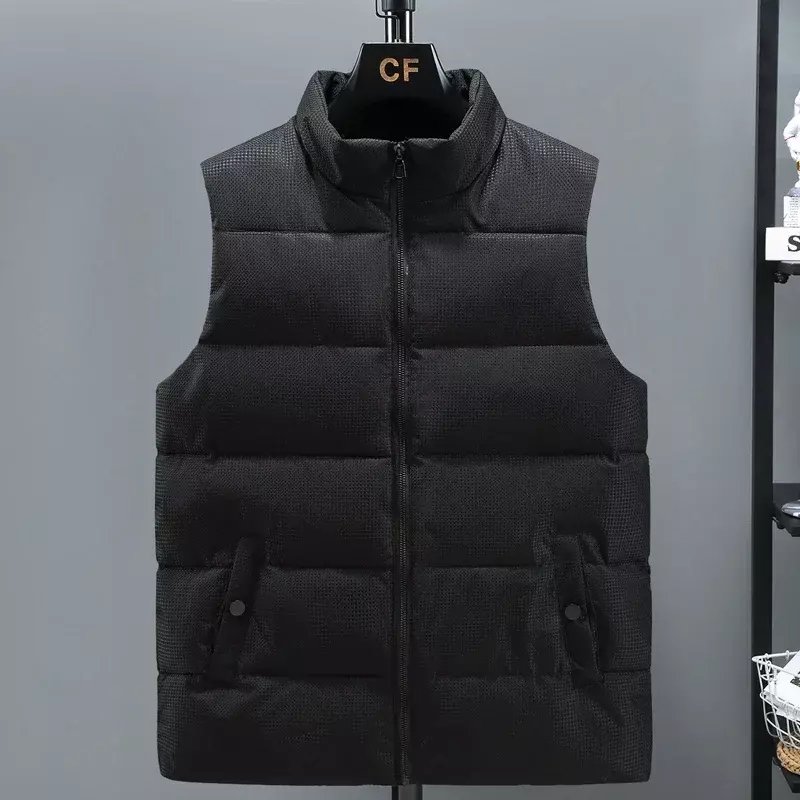 Autumn Winter Black Vest Men 2023 New Stand Collar Cotton Padded Sleeveless Jacket Men Casual Solid Color Warm Winter Waistcoat