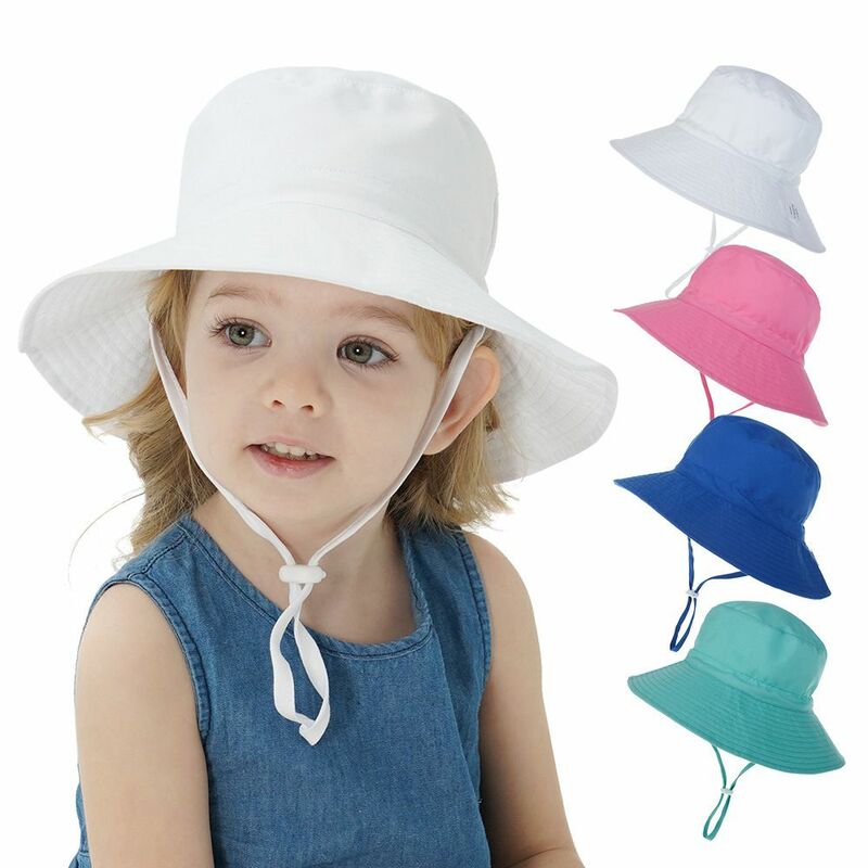 Summer Boys Girls Wide Brim Neck Ear Cover UV Protection Beach Cap with Adjustable Chin Strap Bucket Hat Baby Sun Hat