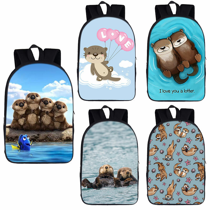 Mochila de lontras marinhas kawaii para meninas e meninos adolescentes, mochila de lona, mochila para laptop, moda