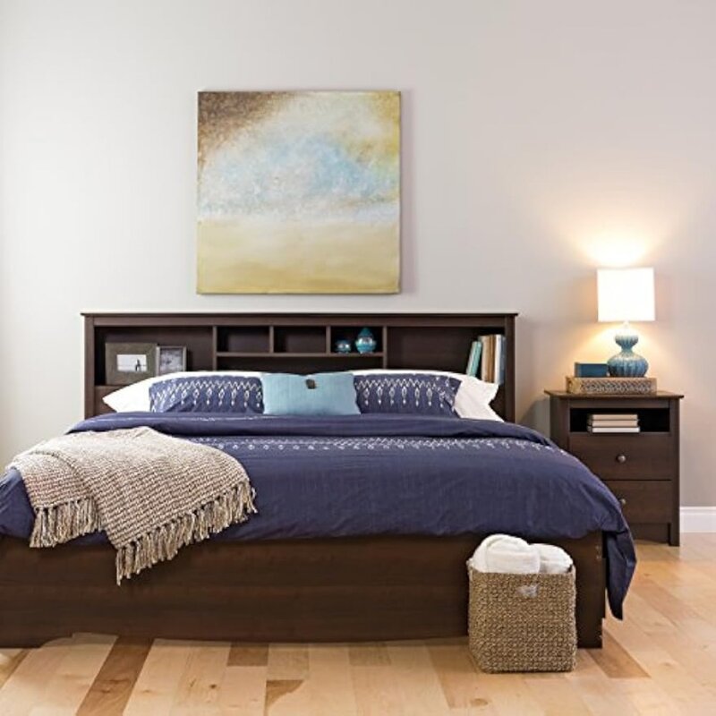 King Size Bed Headboard: Stylish Espresso King Headboard With Bookcase for King Size Beds Modern Original Bed Headboards Queen